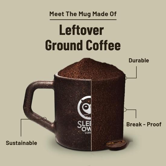 Hrnek na kávu Sleepy Owl Sada 2 kusů (200 ml) s 5 sáčky kávy zdarma | Ekologický a udržitelný hrnek | Vhodný do mikrovlnné trouby | 100% káva Arabica s hrnkem