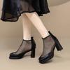 High Heel Cool Boots Summer New Style Round Head Mesh Breathable Rear Zipper Waterproof Table Non-slip Ankle Boots