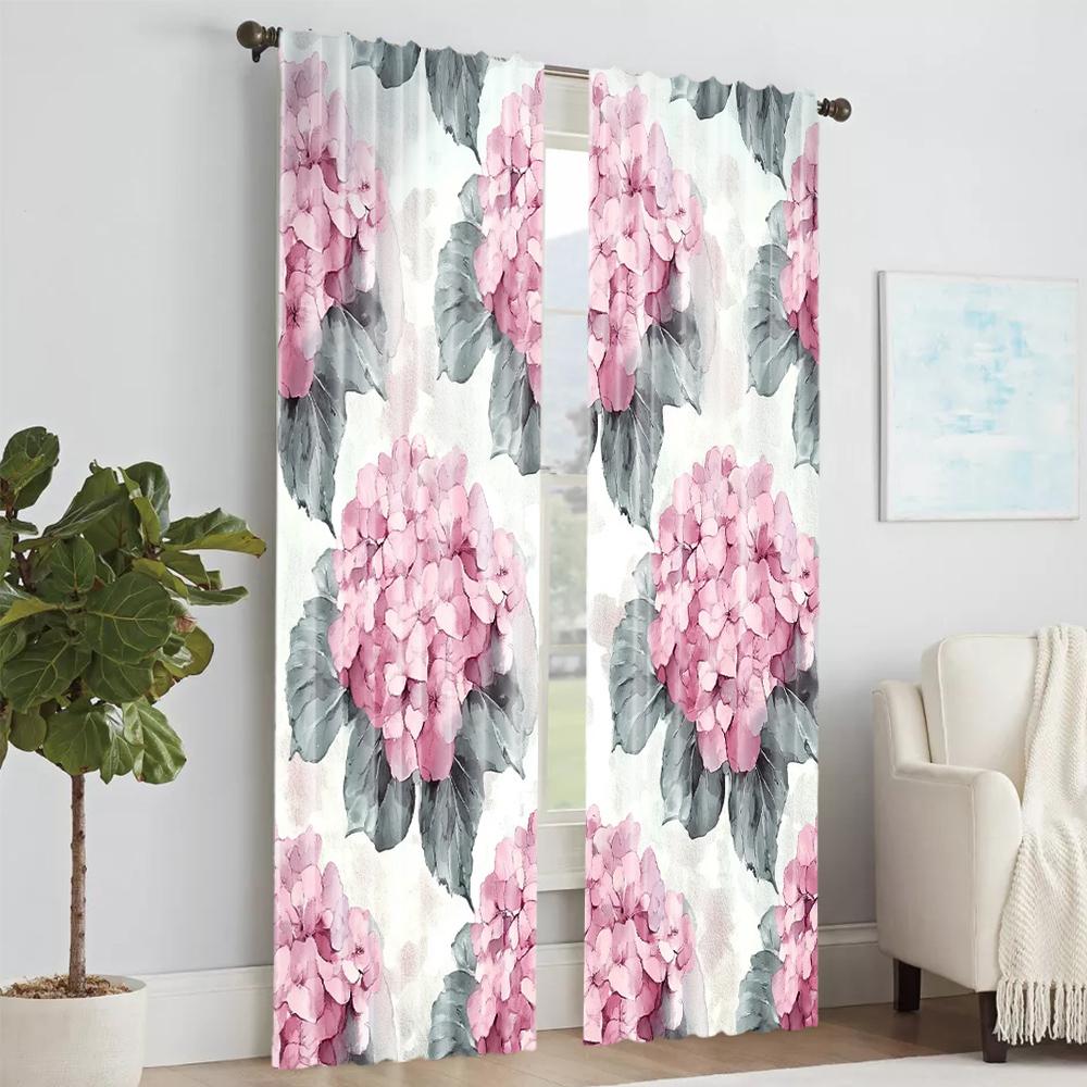 2 pcs, versatile polyester transparent curtains for home decoration Hydrangea Floral for use in bedrooms and living rooms