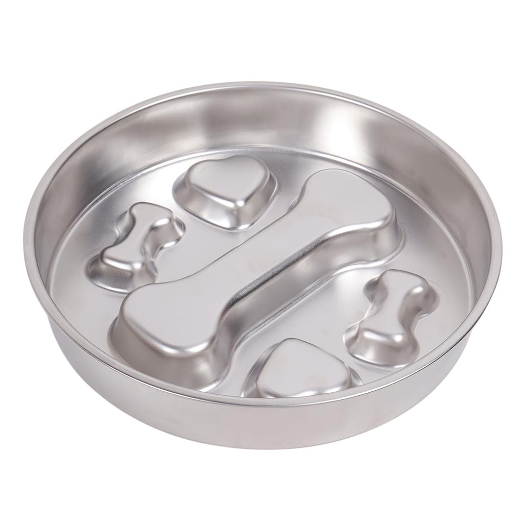 A pet bone 304 stainless steel footprint dog bowl slow food bowl large capacity feeding pet bowl non-slip bone dog meal tray med