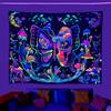 1pc Butterfly skull fluorescent tapestry, UV black light plant mushroom flower moon tapestry, home room decoration wall hanging