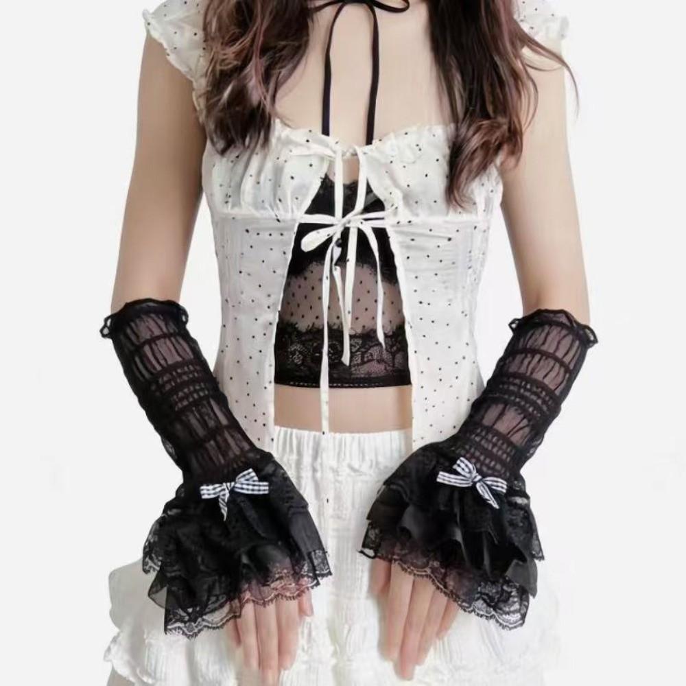 1 Pair Elegant Thin Lace Lace Arm Sleeves Bowknot Design Breathable Sun Protection Sleeves Arm Covers Daily Wear
