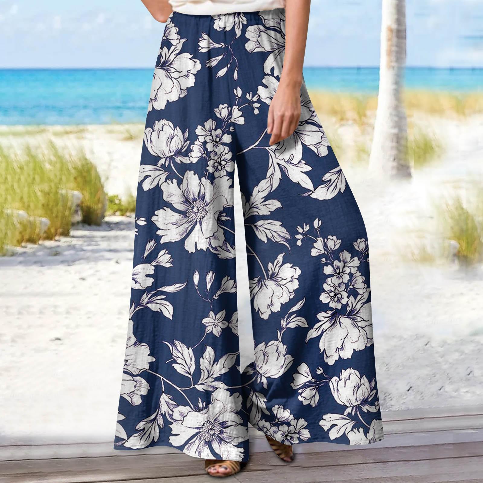 

Women s -pant Casual Loose High Waist Cotton Linen Wide Leg Long Pants With Pockets XXXL синий