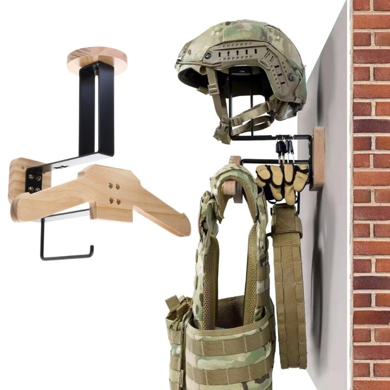 Väggmonterade hjälmhållare Utrustningsdisplayställ för cykling skidåkning poliskläder utrustning förvaring med krok