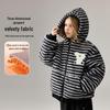 ASK JUNIOR Girl's Striped Plush Hooded Padded Winter Jacket