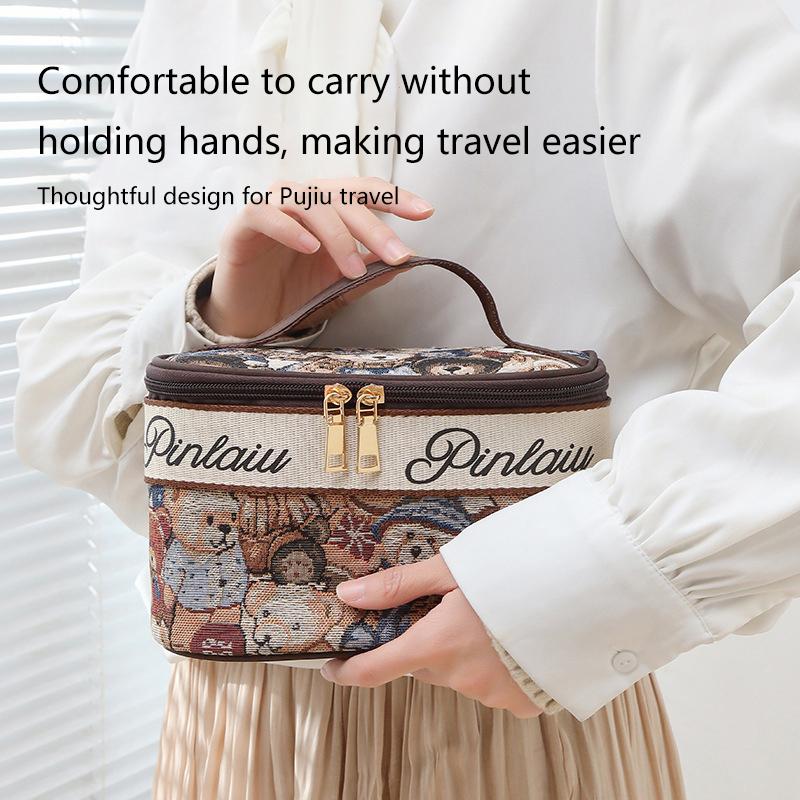 Damen Kosmetiktasche Tragbar Große Kapazität Cartoon Bär Kosmetik Aufbewahrungstasche Doppelreißverschluss Design Reise Toilettentasche