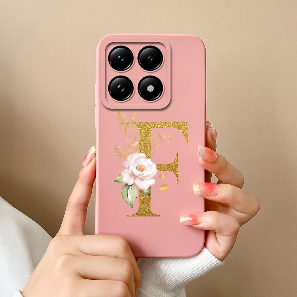 Liquid Soft Silicone Bumper For Xiaomi 14T Pro 5G 14 T Cover Pretty 26 Flower Letters Cases Anti Drop Housing Phone Shell Fundas