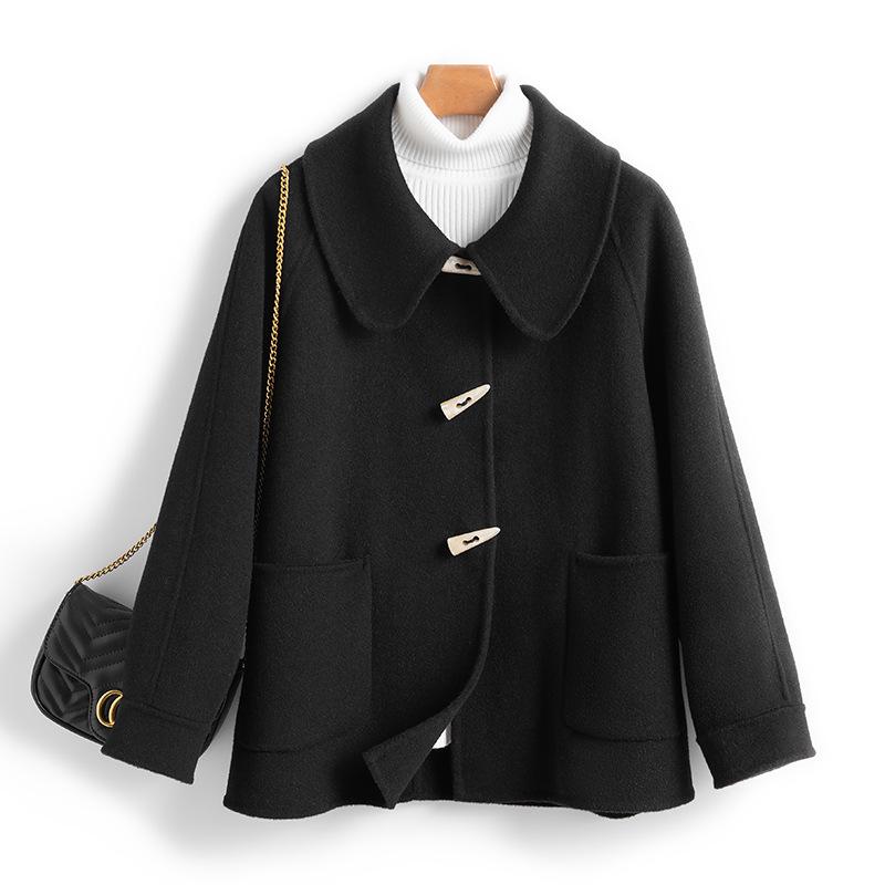 

Женское укороченное пальто из 100% шерсти двусторонней вязки с лацканом и пуговицей-тоглом - Приталенный крой для осени/зимы L (130-145 jin)