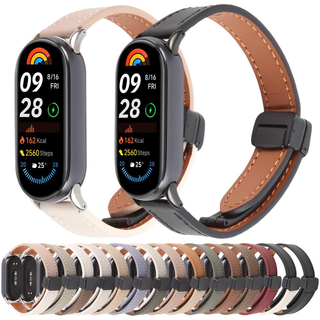 Für Xiaomi Smart Band 9/8 Faltbares Magnetisches Schwarzes Schnallen Mikrofaserleder Uhrenarmband