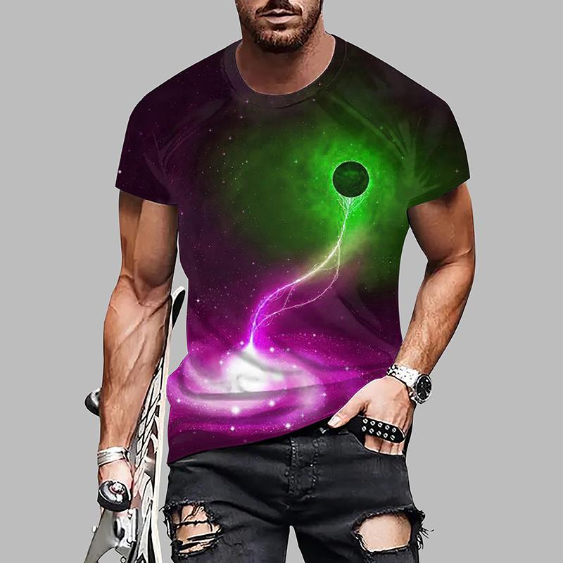 New Summer Men's Fashion T-shirt Personality Planet Printed Men's T-shirt Top