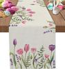 Easter Tulip Lavender Flowers Linen Table Runner Holiday Wedding Party Decor Spring Eucalyptus Leaves Table Runners Table Decor