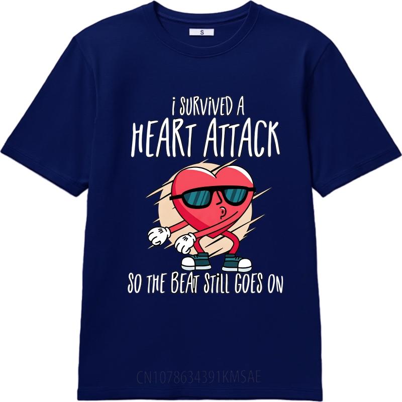 Cotton Summer Unisex tshirt I Survived A Heart Attack So The Beat Still Goes On Short Sleeve Cotton ONeck Top Tees