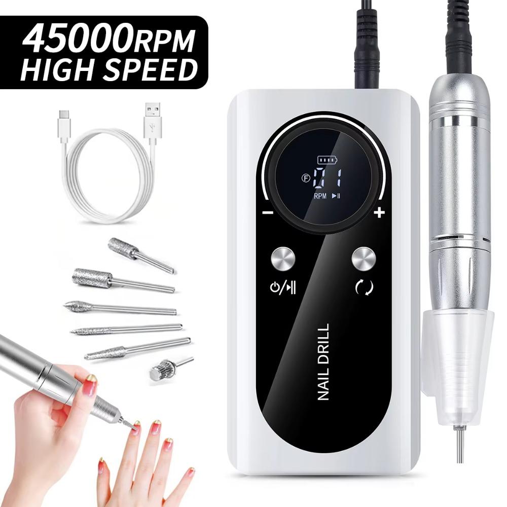 USB Charging Electric Nail Drill Machine 45000RPM Gel Nail Polish Sander  Manicure Nail Equipment