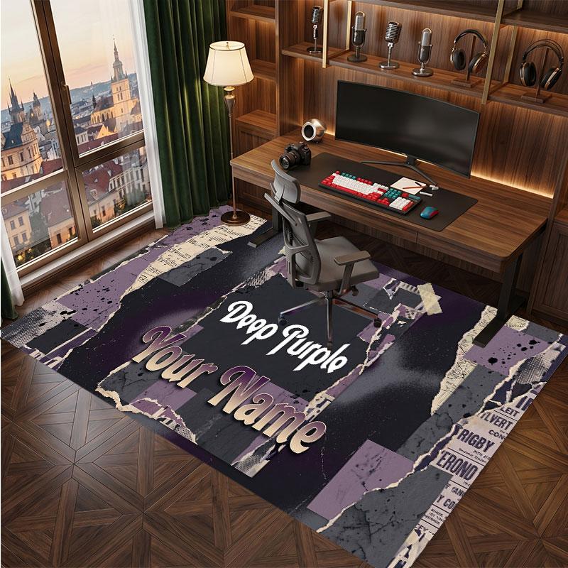 Deep Purple Personalized Crystal Velvet Carpet, Customized Name Text Soft Anti‑Slip Rug for Living Room Bedroom