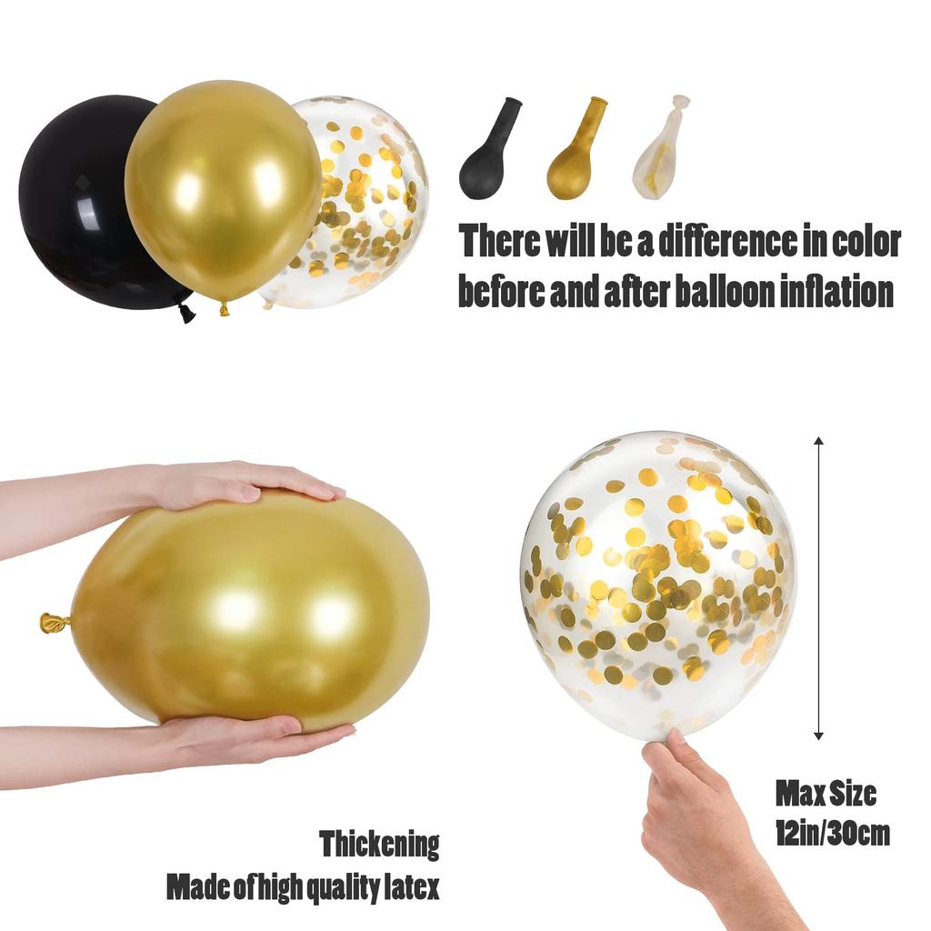 Black and Gold Silver Balloon Garland Arch Kit with 114 Latex Balloons for Wedding Birthday Anniversary Celebration Indoor Decor