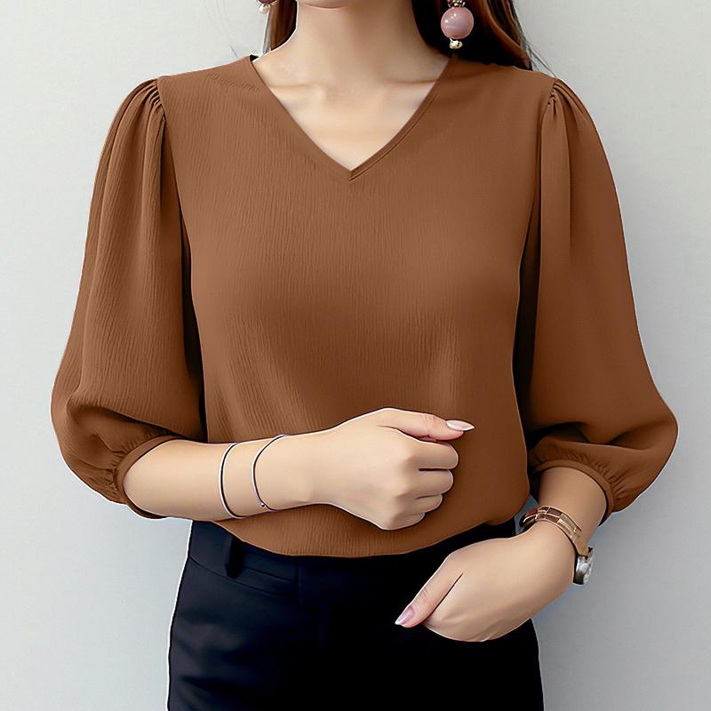 

ZANZEA Женская повседневная однотонная блузка с V-образным вырезом и рукавом 3/4 3XL оранжевый