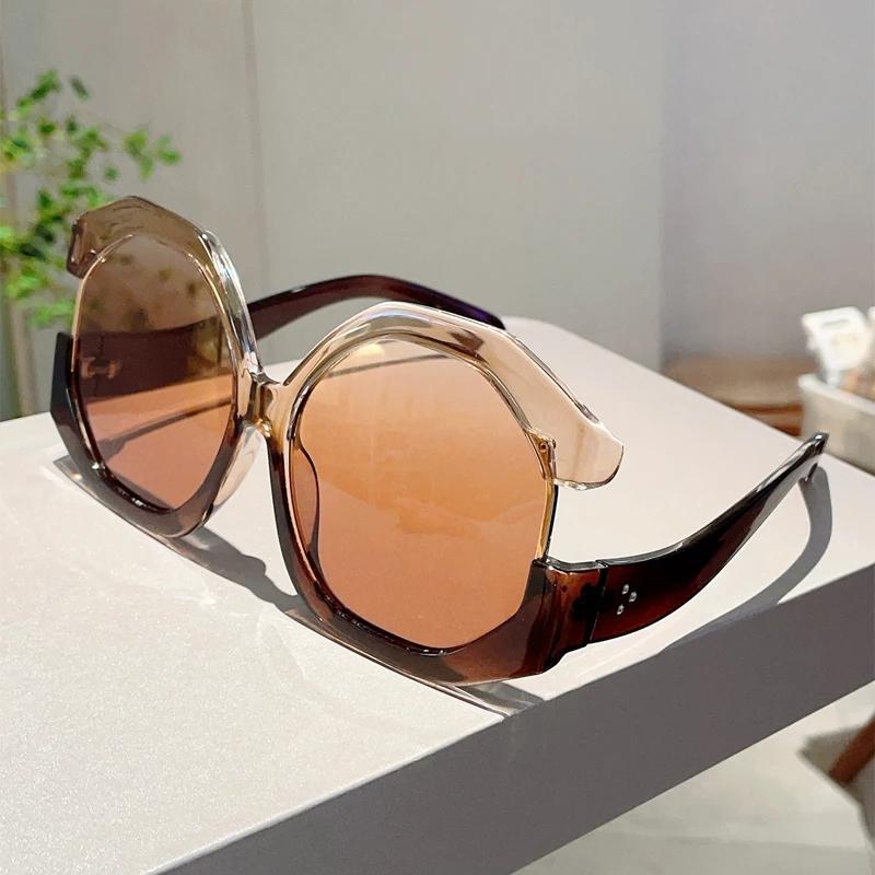 KAMMPT Oversized Round Sunglasses Women Vintage Multi Color Sun Glasses Fashion Brand Design UV Protection Outdoor Vacation
