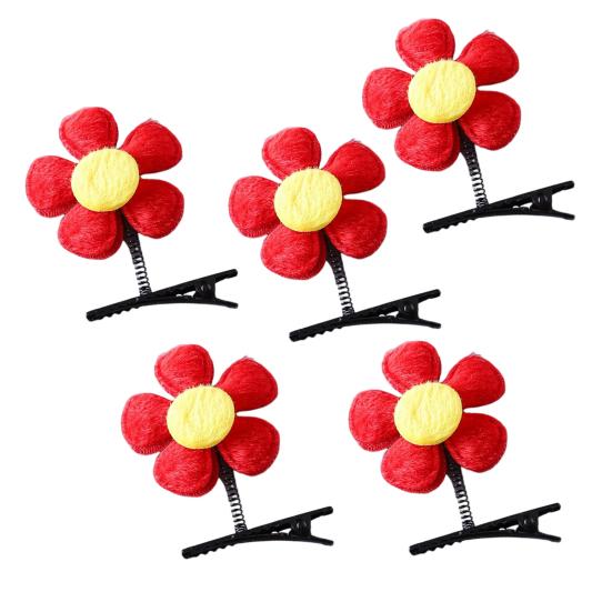 

5 шт., детская забавная весенняя заколка для волос, двухсторонняя заколка для волос с цветочным декором, противоскользящая нержавеющая шпилька, аксессуар для волос 5pcs красный