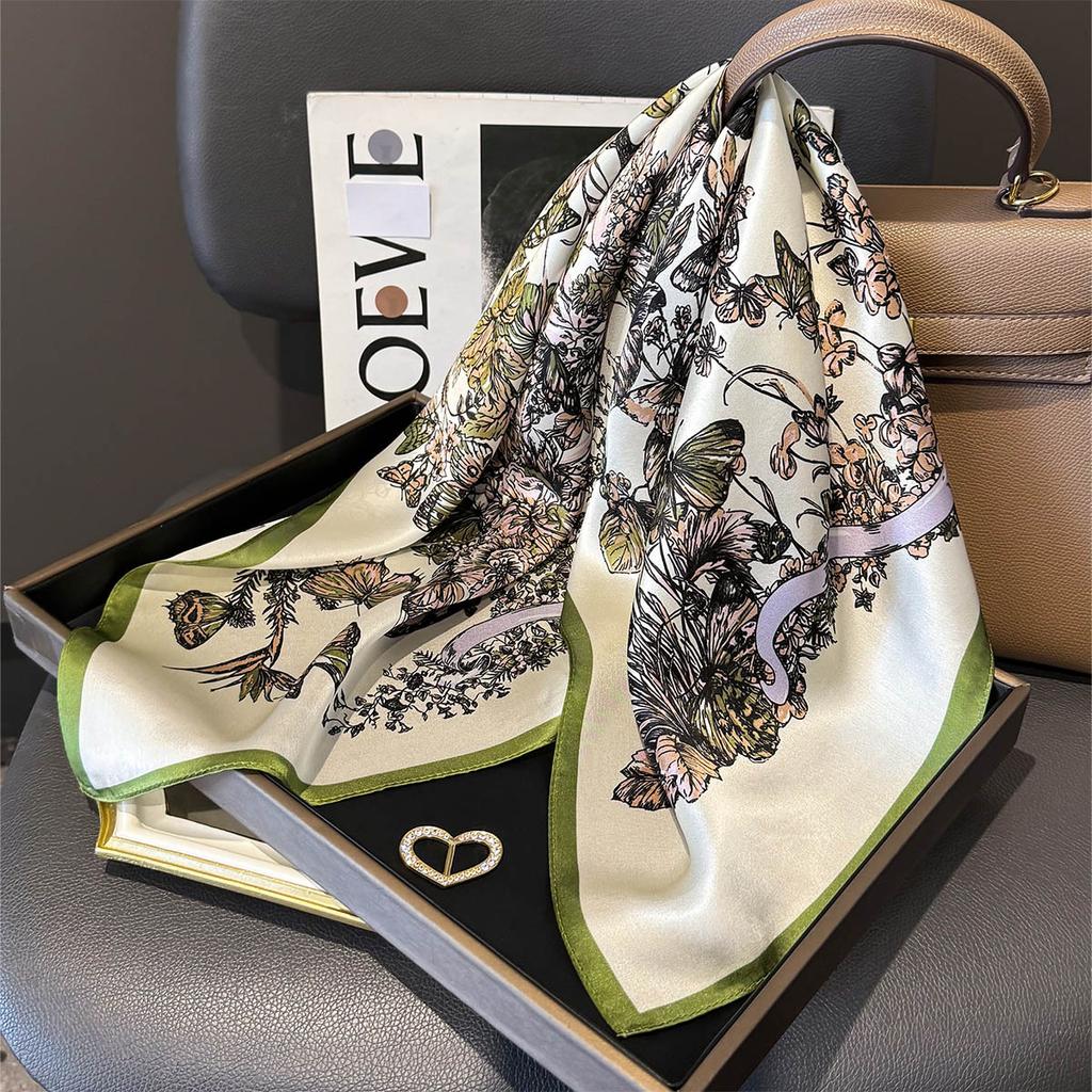 Polka Dot Printed Silk Scarf Women Simulated Silk Elegant And Versatile Headwear Bag Accessories Clothing Square Scarf