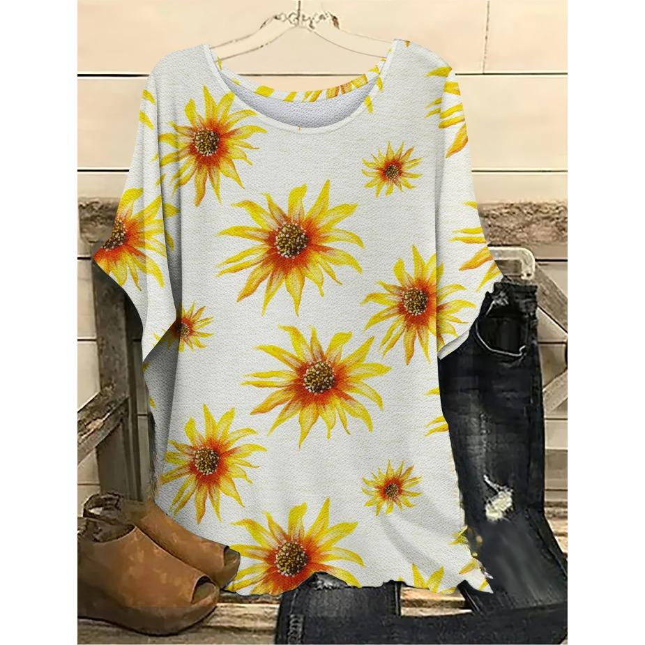 Plus Size Violet Kiss Leaf Women's T-shirts Fashion O Neck 3D Digital Printed Short Sleeved T-shirt