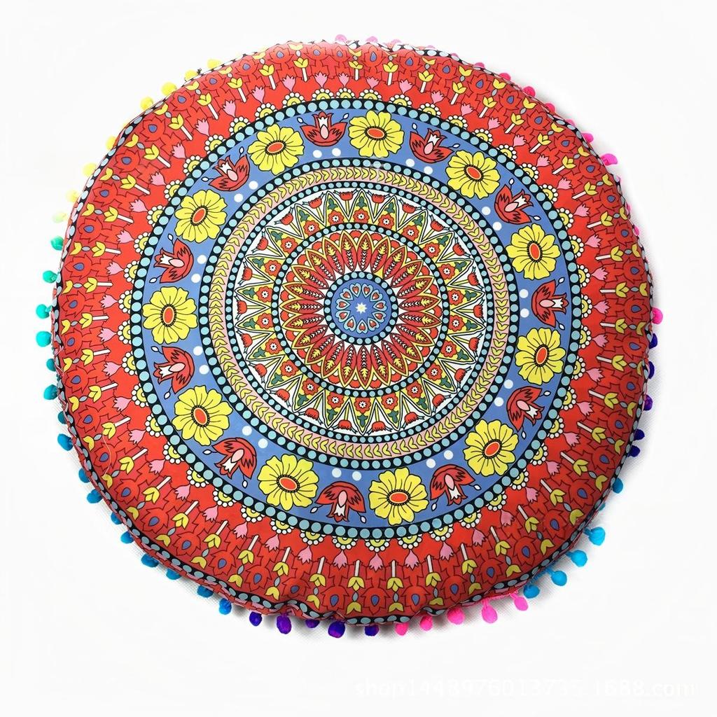 Bohemian 43cm/80cm Round Pillow Case Mandala Pattern Cushion Cover Indian Elephant Retro Meditation Floor Decorative Pillows