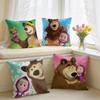 MMasha And BBear Cushion Cover Square Short Plush Pillow Case Living Room Sofa Home Decor Funda X