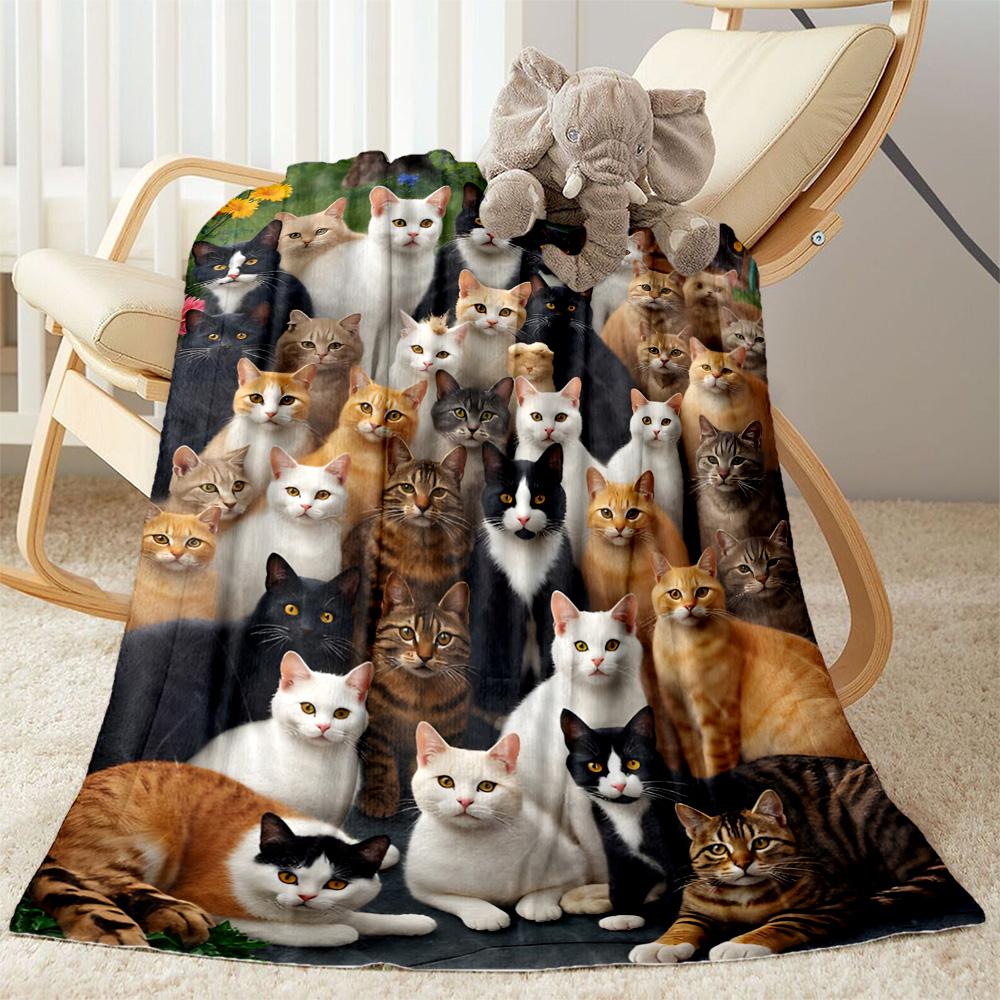 Cats In A Garden Flannel Blanket,Lightweight,Office Blanket,Sofa Blanket,Comfortable Blanket