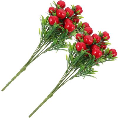 2 Stück Künstliche Äpfel Stiel Gefälschte Fruchtzweige Vasenfüllung Dekorationen Kunststoff DIY Baum Faux