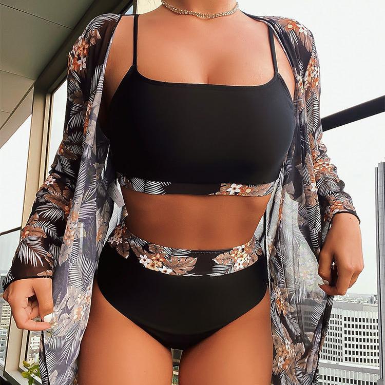 2024 Europäischer & Amerikanischer Trägerloser Mesh-Überwurf-Bikini: Sexy dreiteiliger Strandbadeanzug für Damen.