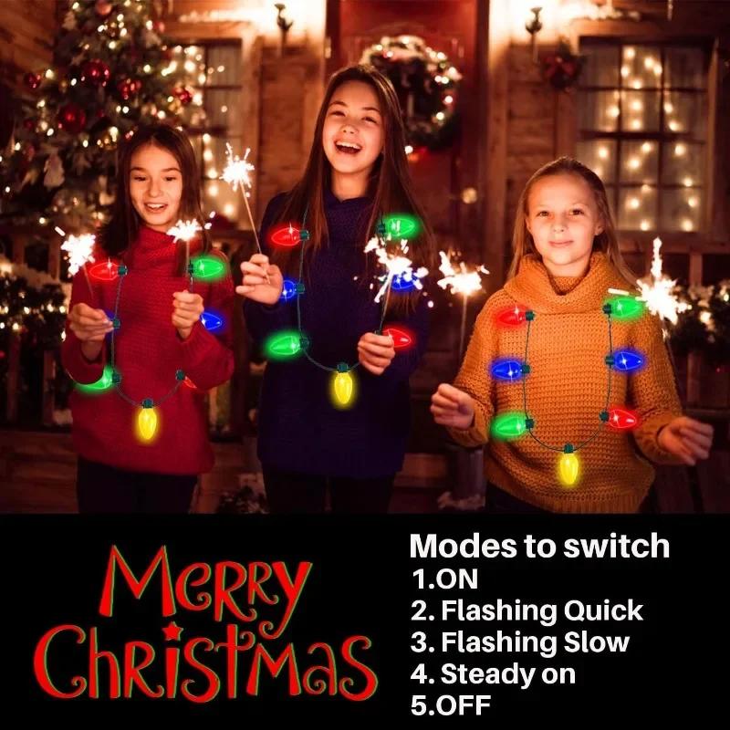 Weihnachts-LED-Licht 9 Lichter Leuchtende Halskette Bunte Laterne Blasenlicht Leuchtende Halskette Blinkende Halskette Hallowee Weihnachtsfeier Dekoration