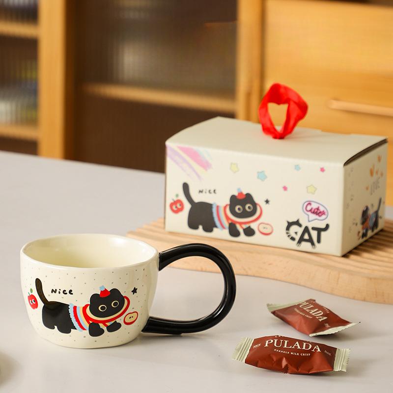 Cute Kitten Mug Breakfast Office Women Apple Cup Couple Gift Creative High Value Ceramic Water Cup