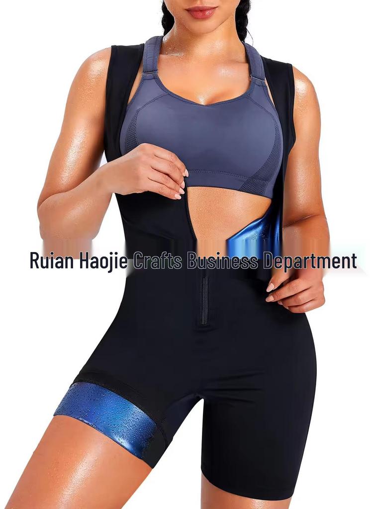 Women's Yoga Sweat-Inducing Jumpsuit for Butt Lifting & Abdominal Tightening - Short Sleeve, Long Pants Fitness Wear