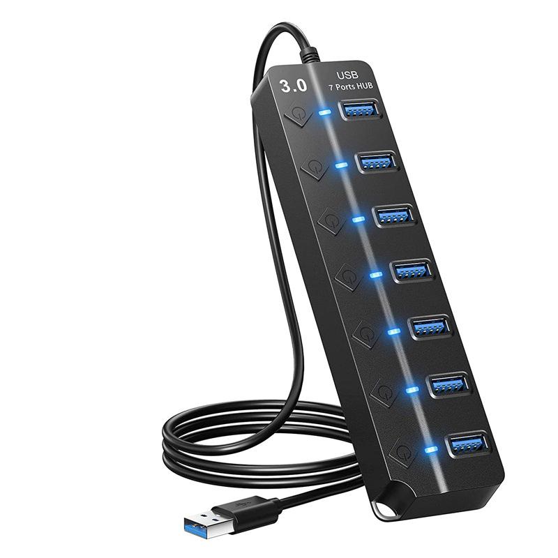 Driver-Free 7-Port USB 3.0 Hub with Individual Switches
