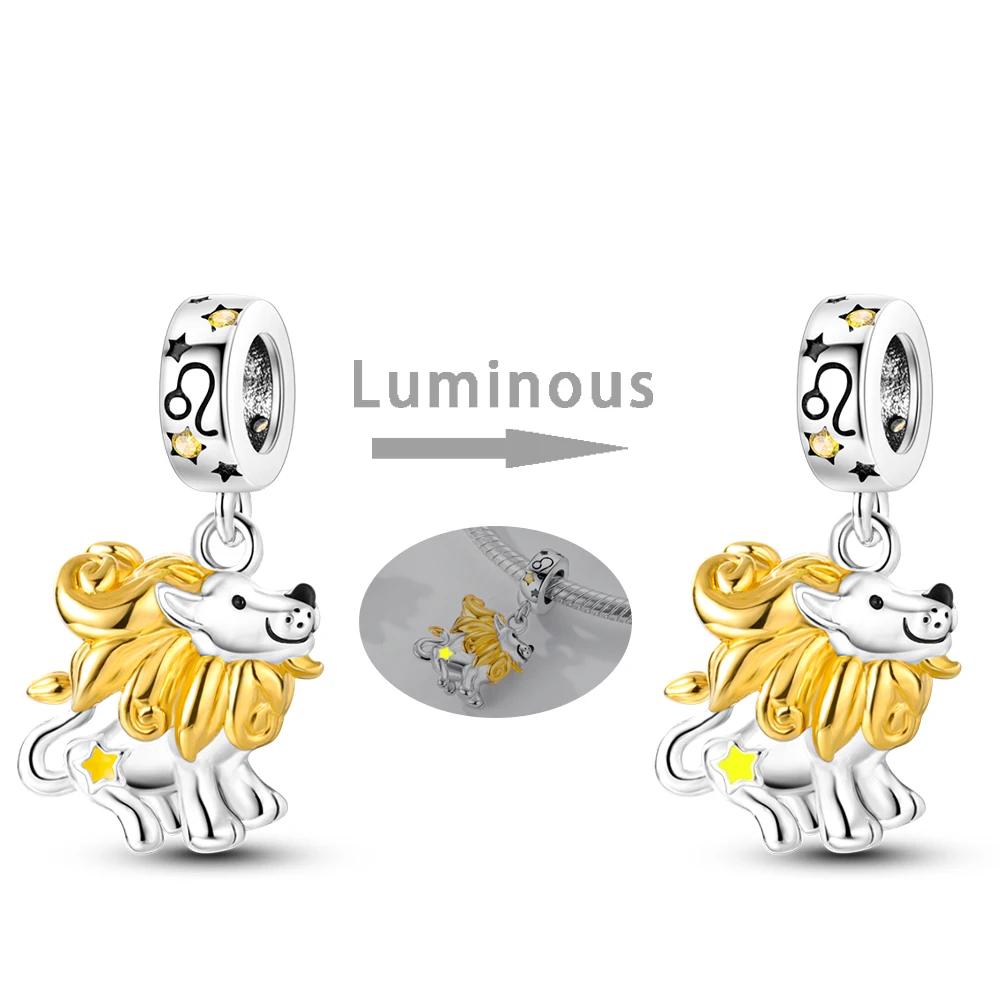 Zodiac Signs Original Charms Copper Glow In Dark Pendants Beads Fit Bracelet Diy Jewelry Birthday Gift For Women