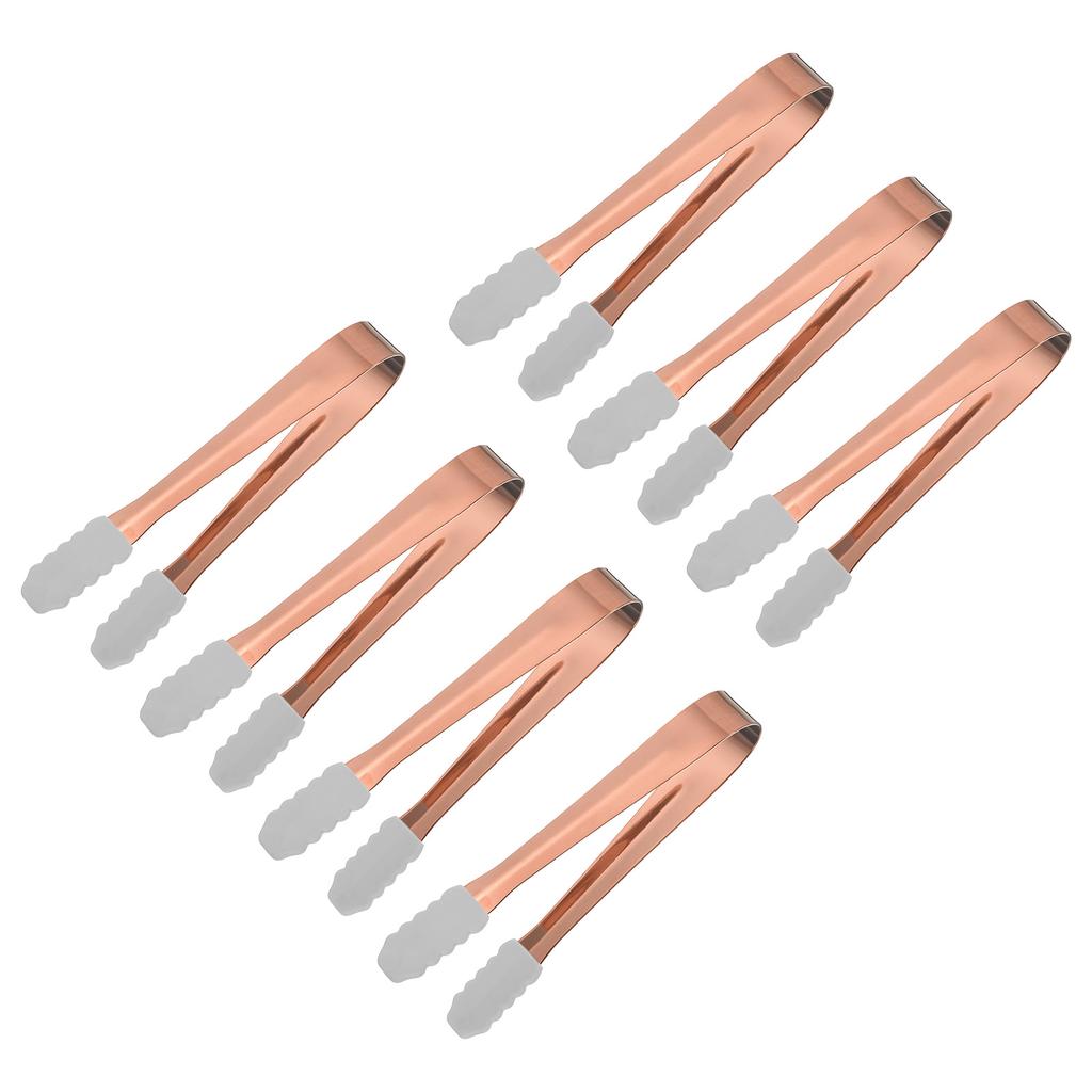 7pcs Silicone BBQ Grilling Tongs Stainless Steel Ice Tongs Tiny Tongs for Appetizers Sugar Desserts Bar Cafe Gold 5.3Inch