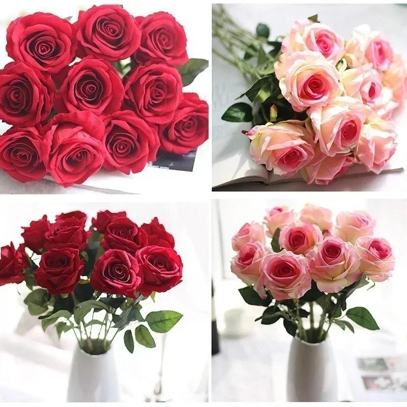 1PC Home Decor Artificial Fake Roses Flannel Flower Bridal Bouquet Wedding Party Roses Silk Flowers Bunches Fake Flowers Bouquet
