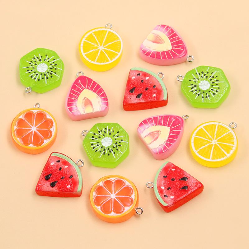 Mixed Style Resin Fruit Pendant Keychain - Kiwi, Watermelon, Lemon