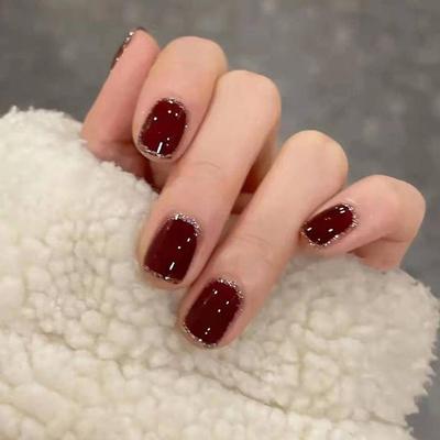 Weinrote Glitzer-Nagelkunst-Aufkleber: Abnehmbare, kurz haltbare Nagelaufkleber