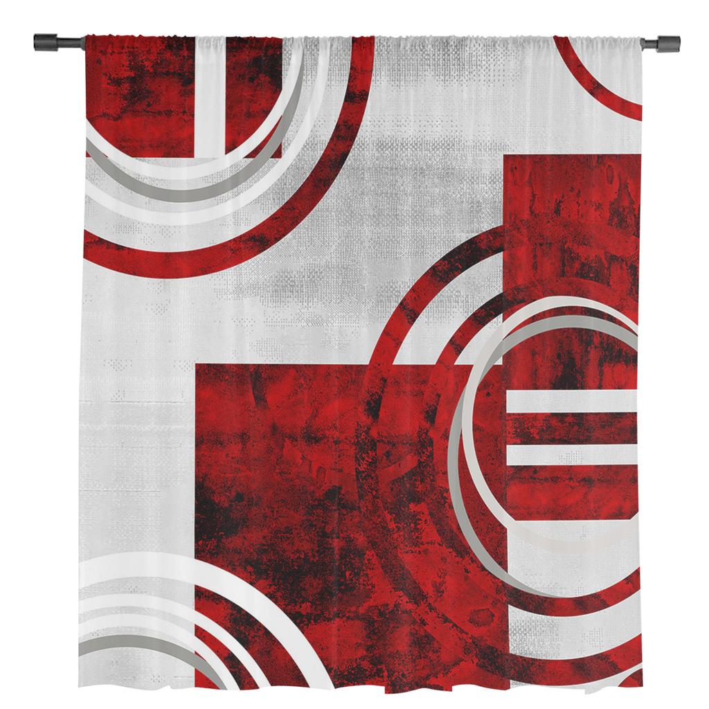 Abstrakte Retro Geometrische Marmorstruktur Rot Transparente Vorhänge Wohnzimmer Dekoration Fenstervorhänge Küche Tüll Voile Vorhänge