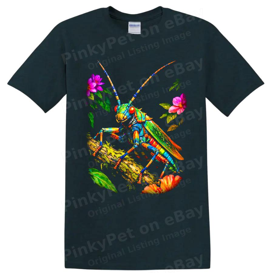 Grasshopper T Shirt Colorful Botanical Insect Art Nature Lover Graphic Tee Gift