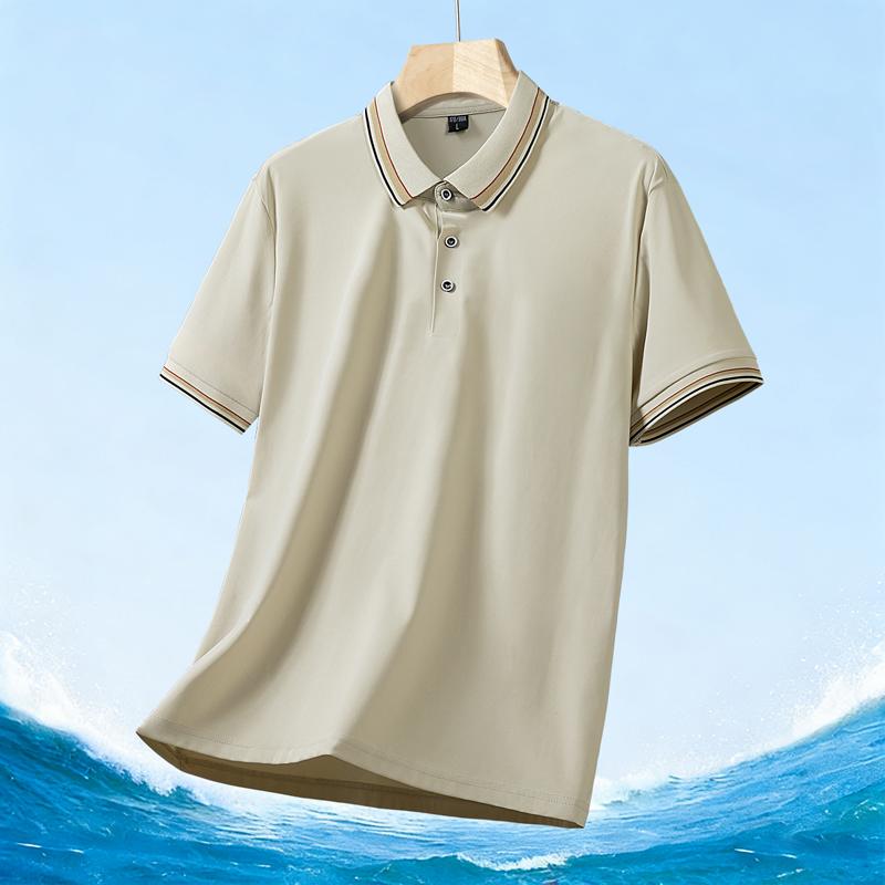 Men's White Color Block Collar and Cuff Short Sleeve Polo Shirt