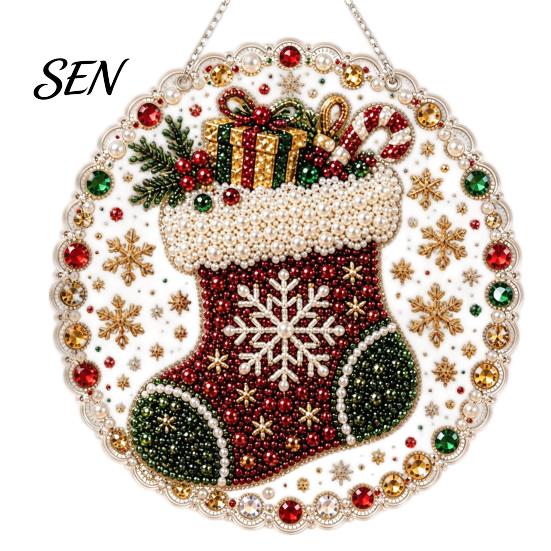 Christmas Tree Ornaments Acrylic Hanging Ornament, Faux Pearl Art DIY Painting Holiday Gift Ideas Suncatcher, 20cm Glowing Window Decor for