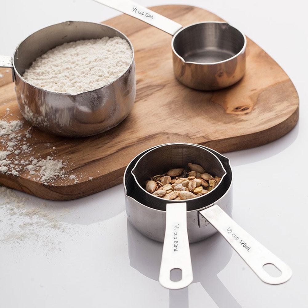 Stainless Steel Measuring Cup, 4 Piece Measuring Spoon Set with Brushed Interior and Clear Scale For baking coffee, milk, tea and liquids in the kitch