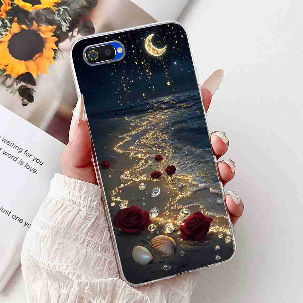 For Realme C2 RMX1941 6.1" Case Summer Fresh Mint Soft Silicone TPU Cover For Oppo Realme c2 C2 Luxurious Flowers Bumper Shell