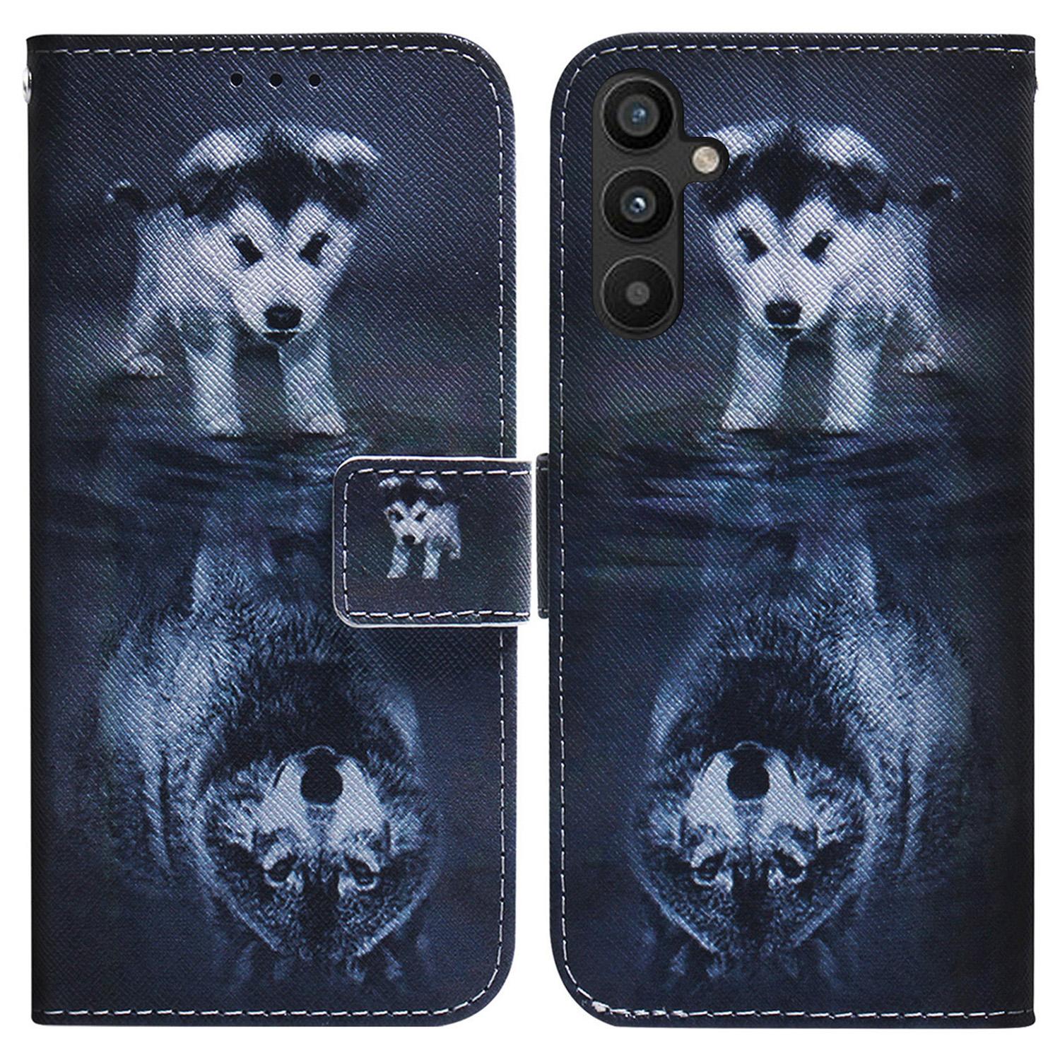 

Для Samsung Galaxy A54 5G Чехол из ПУ кожи с магнитной застежкой, с печатным рисунком, подставка, кошелек, откидная крышка для телефона Dog and Wolf