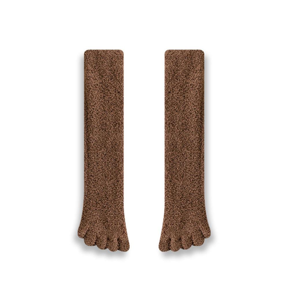 Solid Color Five Finger Stockings Coral Fleece Floor Plush Long Socks Split Toe Stockings Autumn