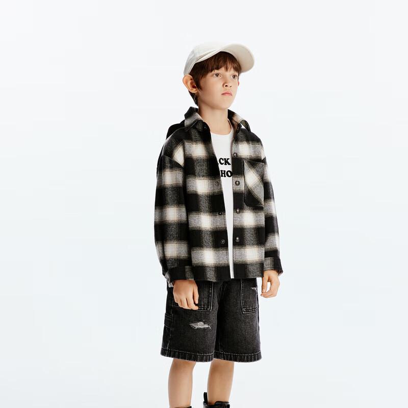 Little MO&Co. Boys  Plaid Hooded Shirt Jacket 120