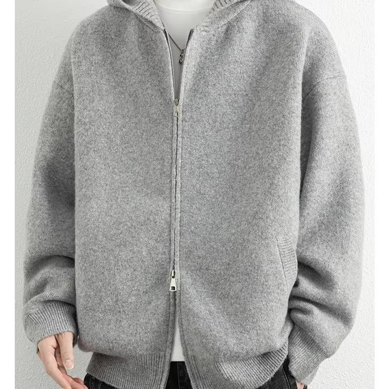 Legible Autumn Winter Casual Sweaters Men Solid Color Hooded Sweatercoats Male Loose Zip-up Knitted Cardigan Man