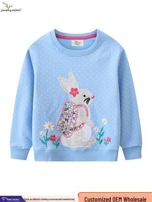 Girls' Terry Cartoon Pullover Sweatshirt with Ribbed Collar, Long Sleeves - New Spring & Autumn Arrival