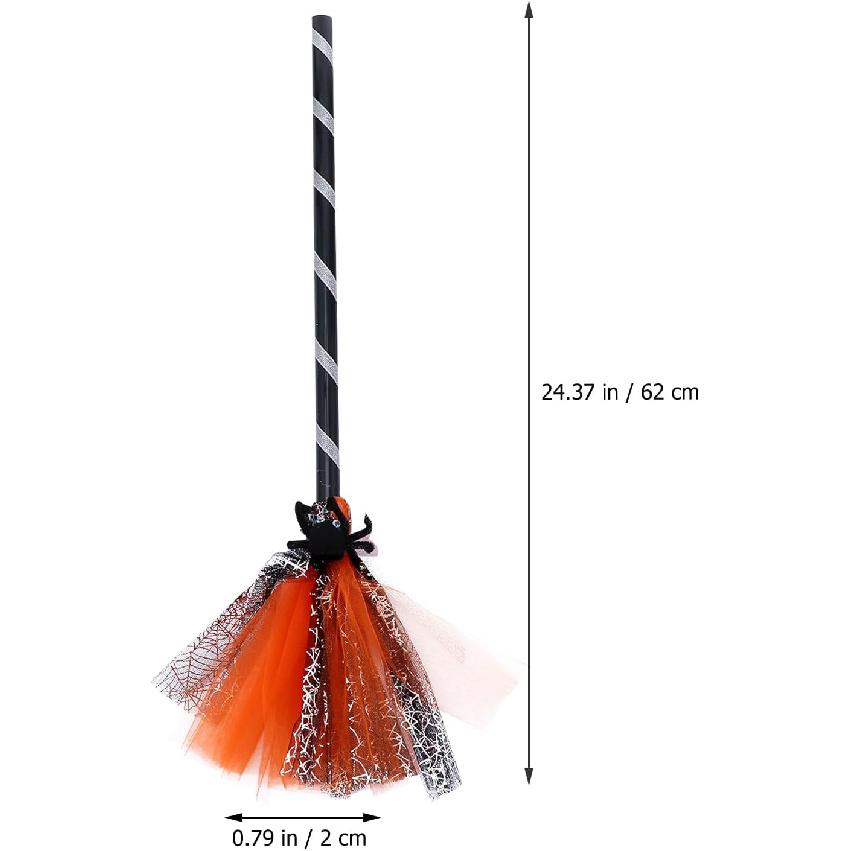 Halloween Witch Broomstick Cosplay Broom Props Realistic Wizard Flying Broom Stick Accessory for Costumes Orange